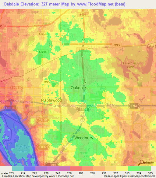 Oakdale,US Elevation Map