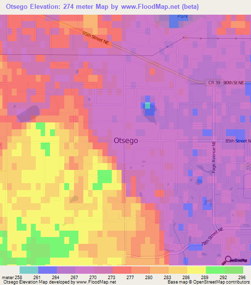 Otsego,US Elevation Map