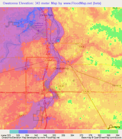 Owatonna,US Elevation Map