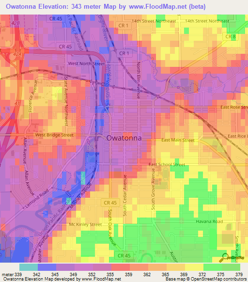 Owatonna,US Elevation Map