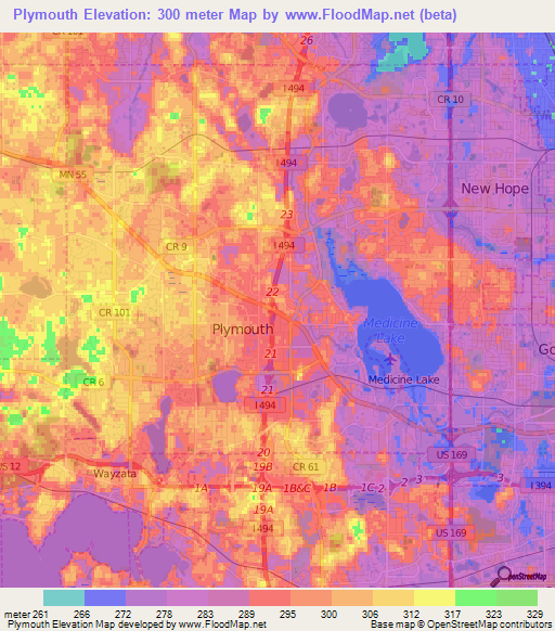 Plymouth,US Elevation Map