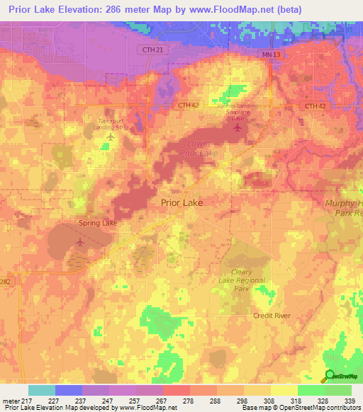 Prior Lake,US Elevation Map