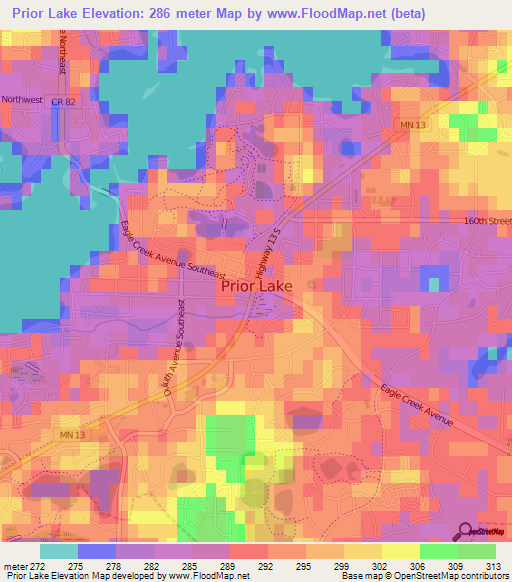 Prior Lake,US Elevation Map