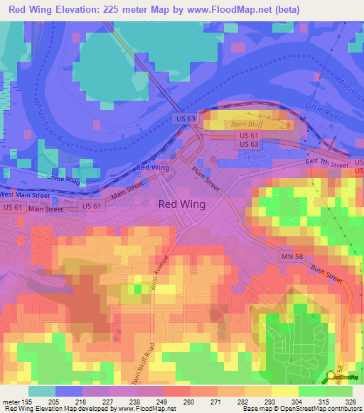 Red Wing,US Elevation Map