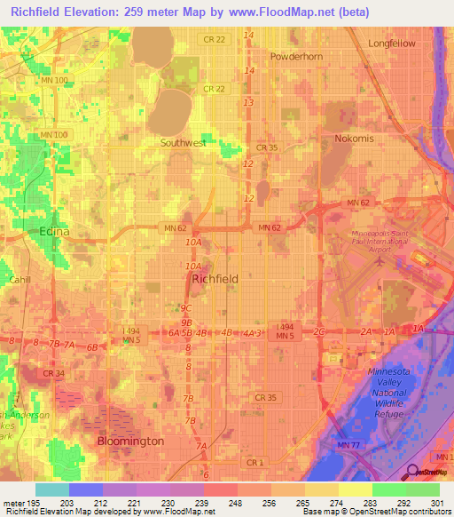 Richfield,US Elevation Map