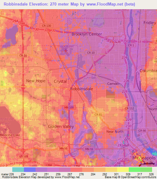 Robbinsdale,US Elevation Map