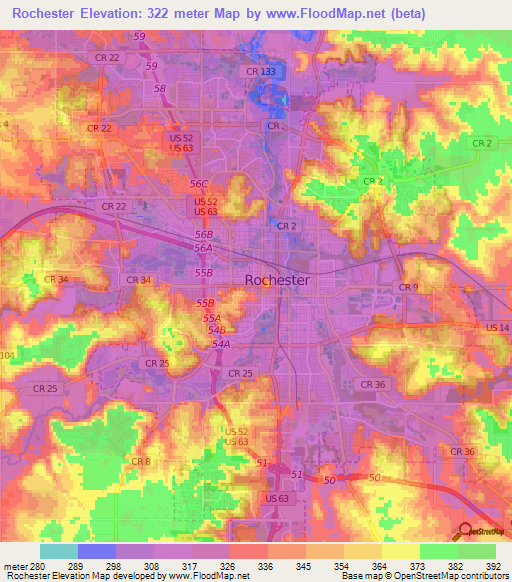 Rochester,US Elevation Map