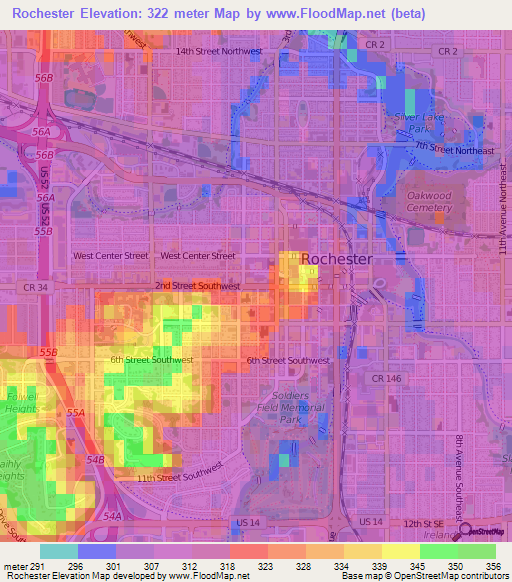 Rochester,US Elevation Map