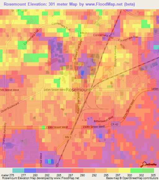 Rosemount,US Elevation Map