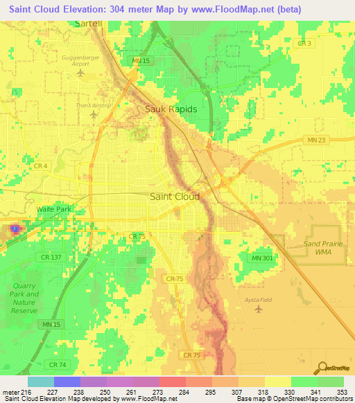 Saint Cloud,US Elevation Map