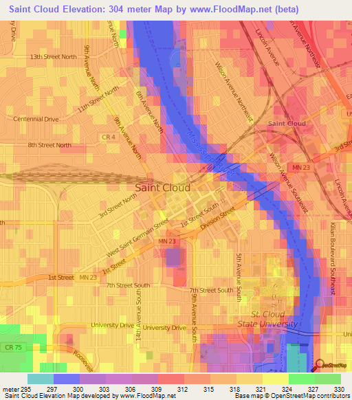 Saint Cloud,US Elevation Map