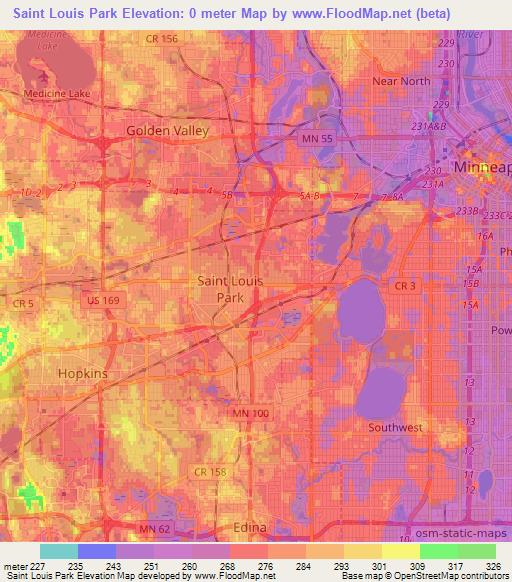 Saint Louis Park,US Elevation Map