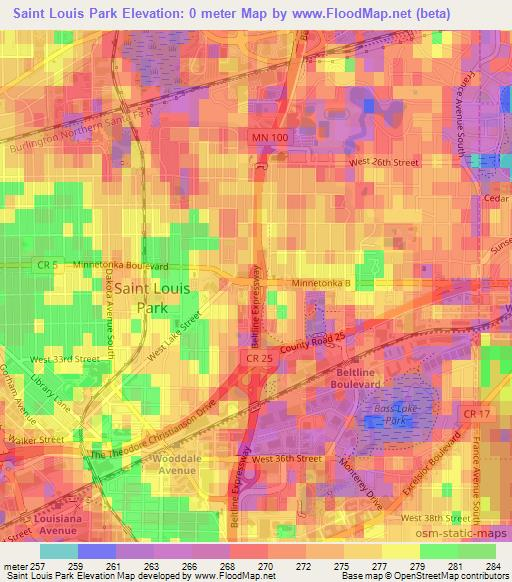 Saint Louis Park,US Elevation Map