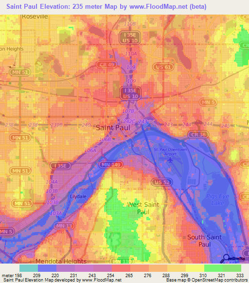 Saint Paul,US Elevation Map