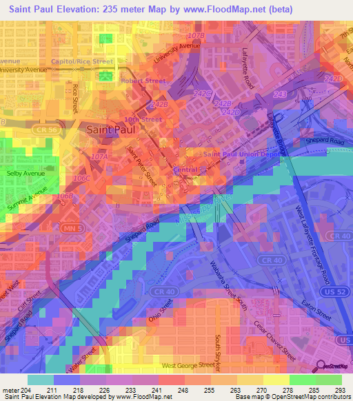 Saint Paul,US Elevation Map