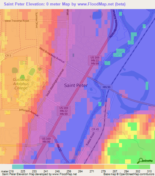 Saint Peter,US Elevation Map