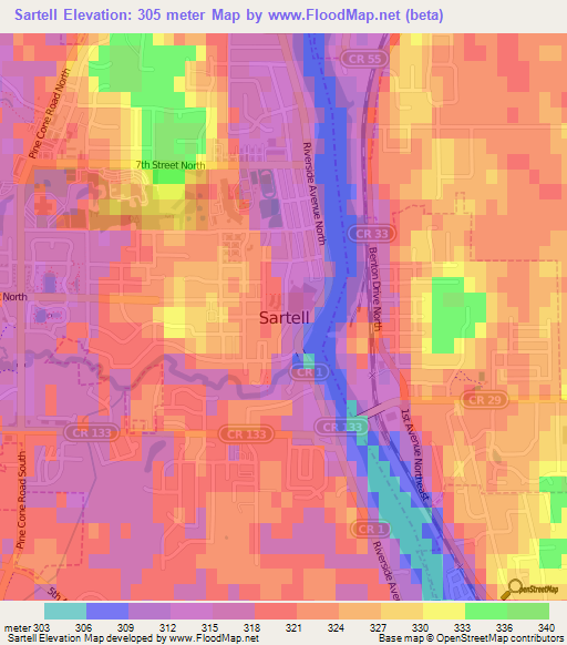 Sartell,US Elevation Map