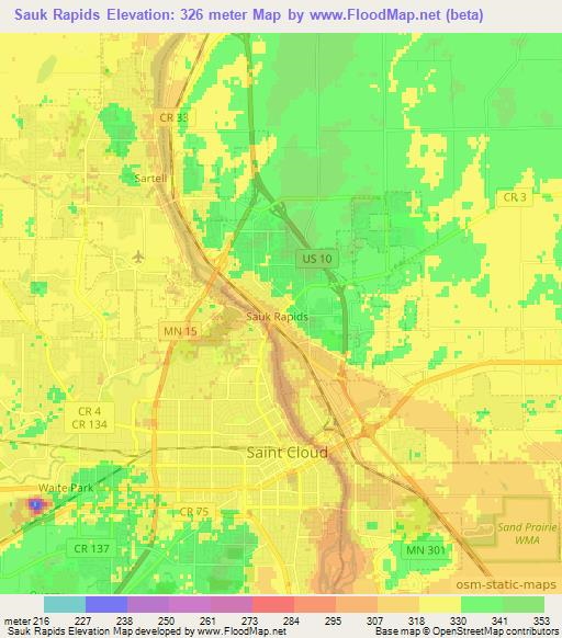 Sauk Rapids,US Elevation Map