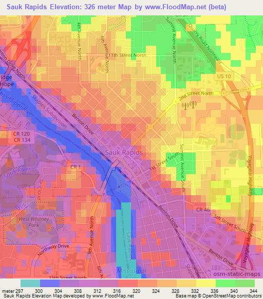 Sauk Rapids,US Elevation Map