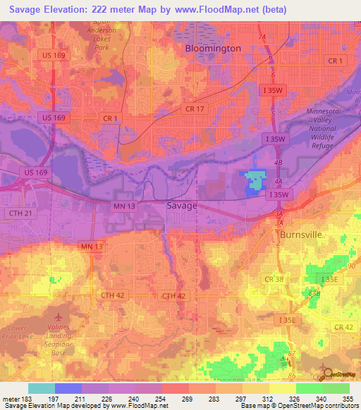 Savage,US Elevation Map