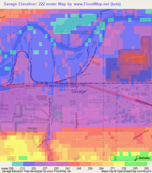 Savage,US Elevation Map