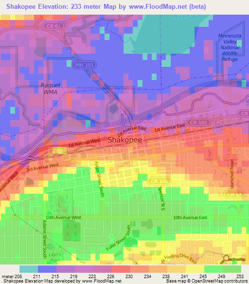 Shakopee,US Elevation Map