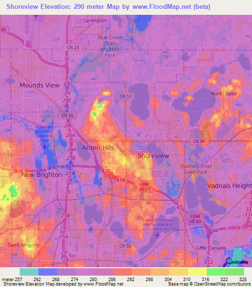 Shoreview,US Elevation Map