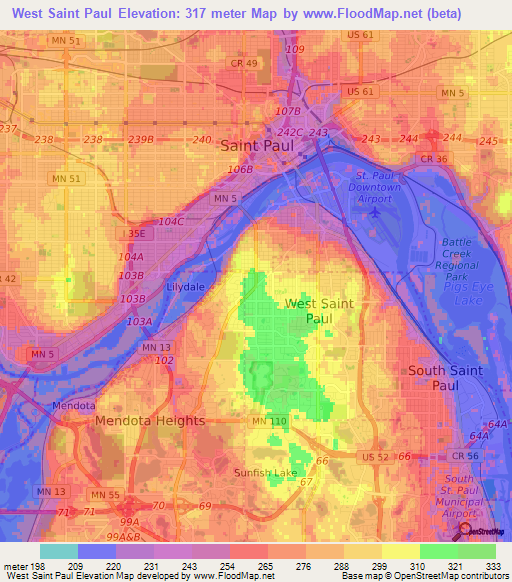 West Saint Paul,US Elevation Map