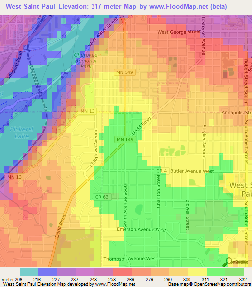 West Saint Paul,US Elevation Map