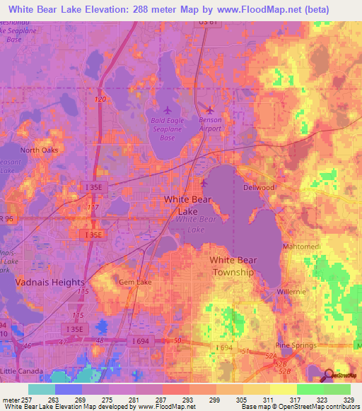 White Bear Lake,US Elevation Map