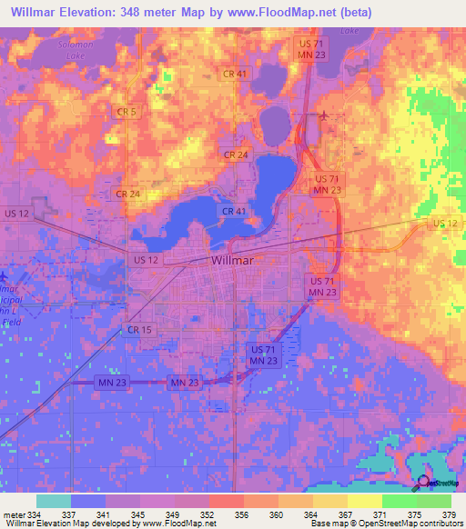 Willmar,US Elevation Map