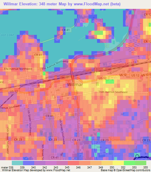 Willmar,US Elevation Map