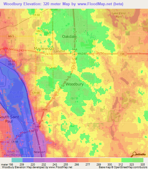 Woodbury,US Elevation Map