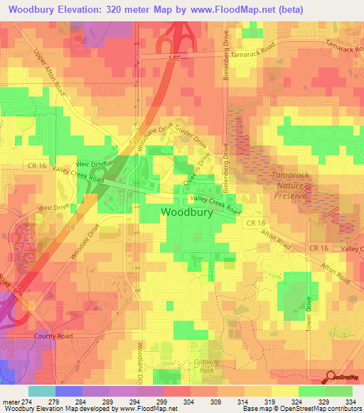 Woodbury,US Elevation Map