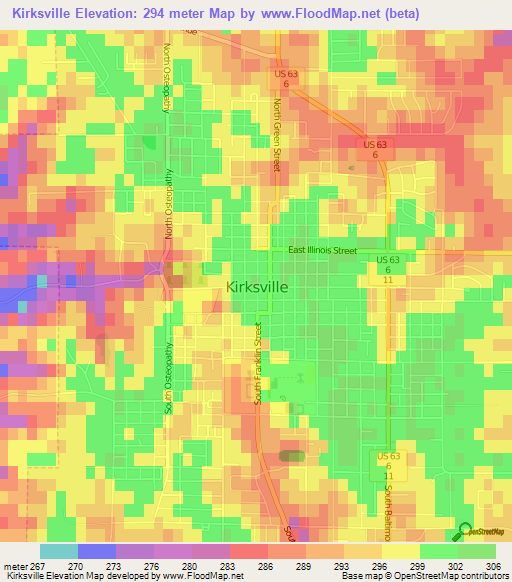 Kirksville,US Elevation Map