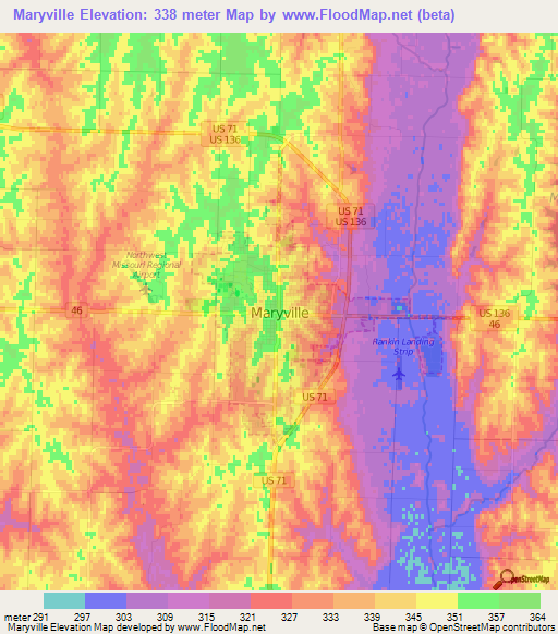 Maryville,US Elevation Map