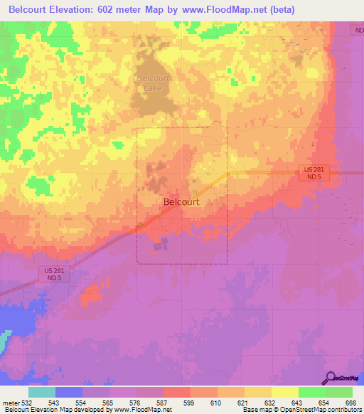 Belcourt,US Elevation Map