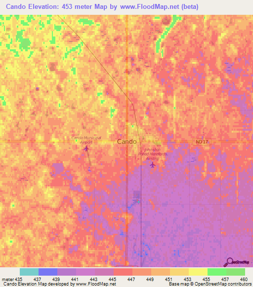 Cando,US Elevation Map