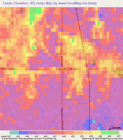 Cando,US Elevation Map