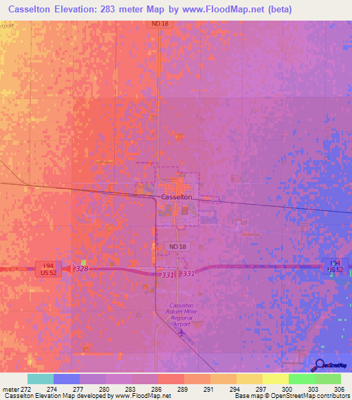 Casselton,US Elevation Map