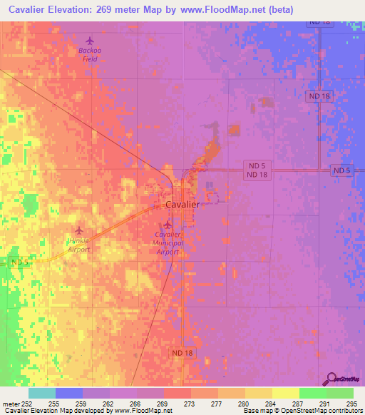 Cavalier,US Elevation Map