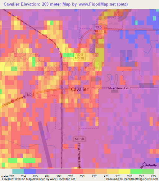 Cavalier,US Elevation Map