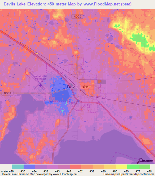 Devils Lake,US Elevation Map