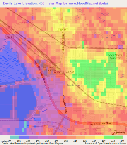 Devils Lake,US Elevation Map