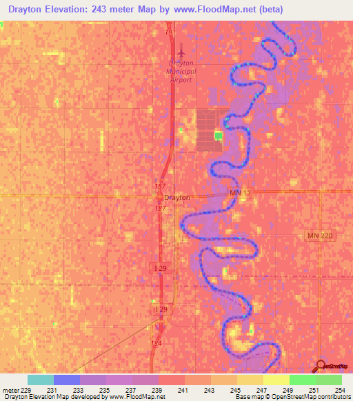 Drayton,US Elevation Map