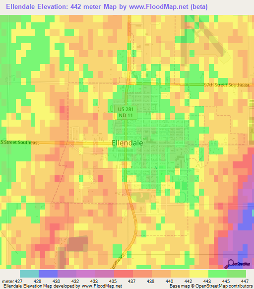 Ellendale,US Elevation Map