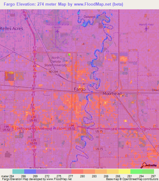 Fargo,US Elevation Map