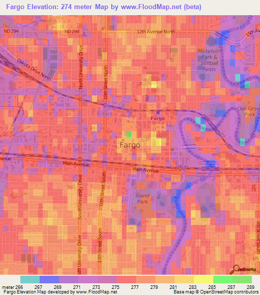 Fargo,US Elevation Map