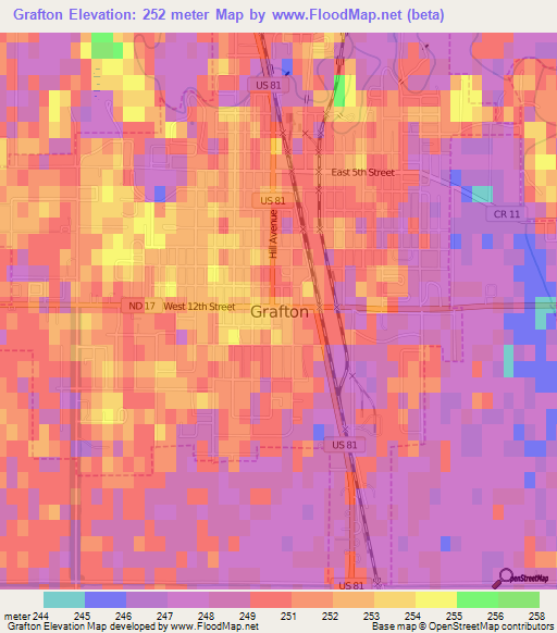 Grafton,US Elevation Map