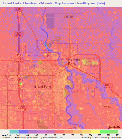 Grand Forks,US Elevation Map